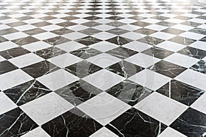 Black and white checkered marble floor