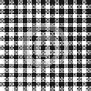 Black and white checkered seamless vector pattern. Traditional gingham texture background