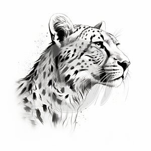 Black And White Cheetah Head Silhouette: Fantasy Illustration