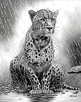black and white cheetah in the jungle style of art frahm generative AI