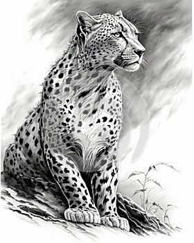 black and white cheetah. In the style of Art Frahm image generative AI