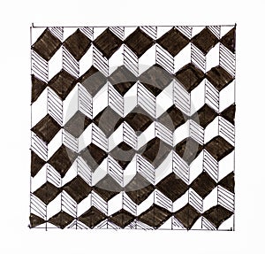 Black and white chequered ornament from cubes