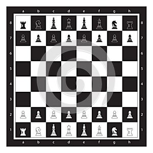 Black and White Chess Board With Chess Figurine Algebraic Notation. Chess Game Vector illustration