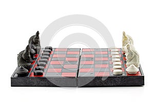 black and white chess with chess board on white background