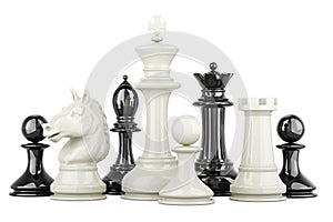 Black and White chess figures, 3D rendering