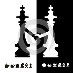 Black and White Chess Kings Handshake Symbol.