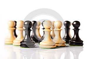 Black and white chess pawns