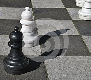 Black and white chess pawns