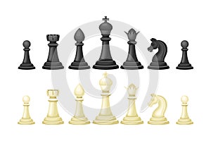 Black and White Chess Piece or Chessman Vector Set