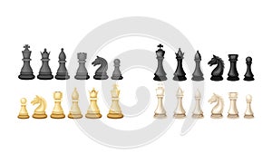 Black and white chess pieces set. Intellectual strategic board game vector illustration