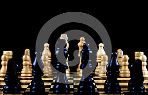 Black and White Chess Pieces on a Wooden Chess Board