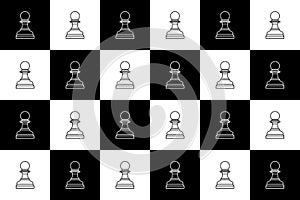 Black and white chess seamless pattern. Chess pawn