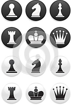 Black and white Chess set on round buttons