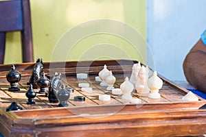 Black and white chess thai on board