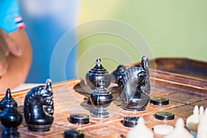 Black and white chess thai on board