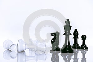 Black and White of Chess on white background. Leader and teamwork concept for success