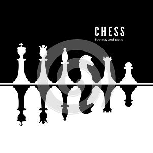 Black and white chessmen set. Chess strategy and tactic. Vector illustration