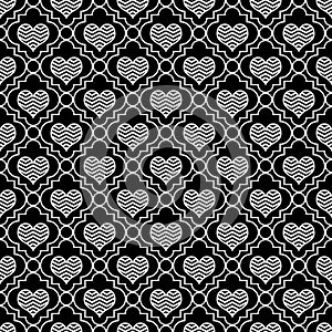 Black and White Chevron Hearts Tile Pattern Repeat Background