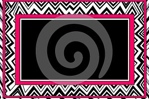 a black and white chevron pattern with a pink frame
