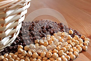 Black and white chickpeas, beans