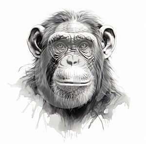 Black And White Chimp Sketch: Digitally Enhanced Artwork By Paul Hedley
