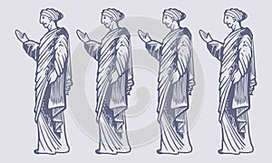 Black and White Chiton Vector Illustration - Hand-Drawn Sketch of Ancient Greek Tunic