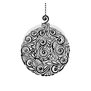 Black and White Christmas ball with a floral desig