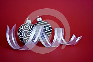 Black and White Christmas Baubles with Ribbon