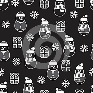 Black and White Christmas Snowman seamless pattern design
