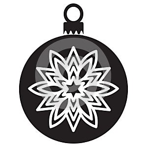 Black and white Christmas tree ball silhouette with snowflake, vector.