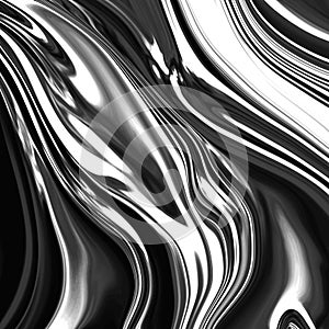 Black and white chrome contrasting abstract background. Liquid texture of oil and bezin