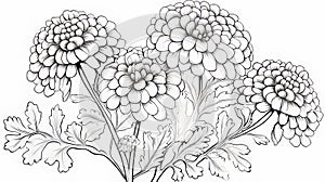 Black And White Chrysanthemums Coloring Page With Traditional Scroll Painting Style