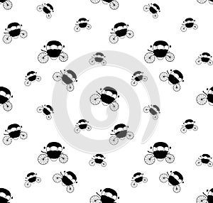 Black and White Cinderella Fairytale carriage. Seamless Pattern.