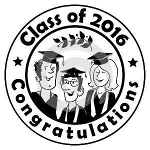 Black and White Circle Label: Class of 2016 in Doodle Style