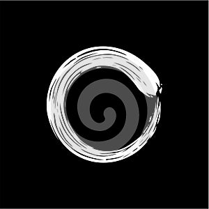 Black and White Circle Zen Enso, Ink, Watercolor, Illustration, Vector Design, Purity