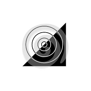 Black and white circles outline vector icon with half circle has black and half has white stroke.