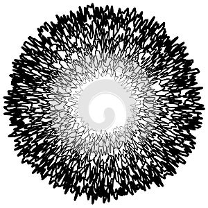 Black and white circular element. Concentric, radial lines with