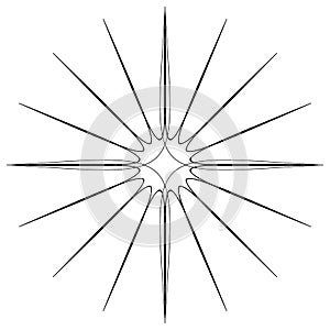 Black and white circular element. Concentric, radial lines with