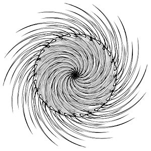 Black and white circular element. Concentric, radial lines with