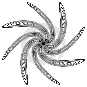 Black and white circular element. Concentric, radial lines with