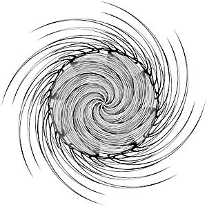 Black and white circular element. Concentric, radial lines with