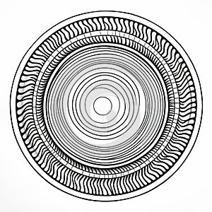 Black And White Circular Pattern: Woodcut-inspired Line Art photo