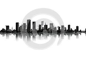 Black And White City Skyline Reflection