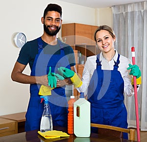 Black and white cleaners at the work