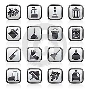 Black and white cleaning and hygiene icons