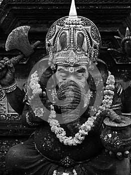 Black and white close up of statue of Ganesh, the elephant-headed Hindu god, Ubud, Bali