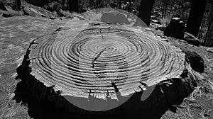 Black And White Close Up Of Tree Stump Rings