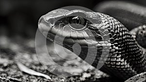 Black And White Closeup Of Snake Eye And Scales photo