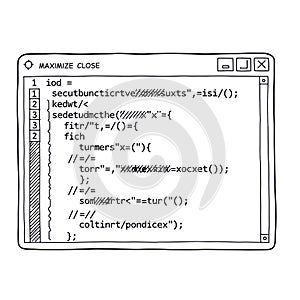 Black and white code window illustration on transparent background