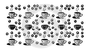 Black and White Coffee Doodle Pattern Vector, vector design Generative AI